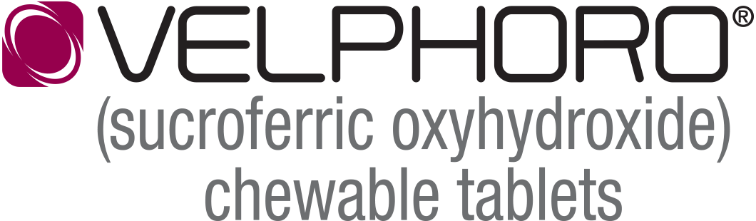 Logo for Velphoro(R) (sucroferric oxyhydroxide) chewable tablets, the most potent phosphate binder.